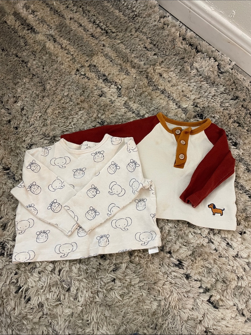 Little Me Cream Top Set with Red Sleeves and Mustard Trim